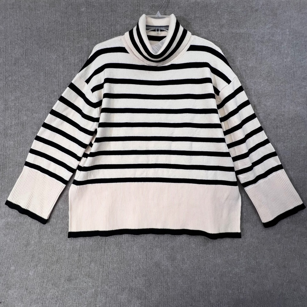 Striped Turtleneck Sweater Relaxed Fit Black White XL Viscose Cozy‎ Oversized